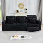 ORRD Power Reclining Sectional Sofa, Electric 3 Seat Recliner with 1 Electric Footrest and Adjustable Headrest, Modern Plush Corduroy Fluffy Reclining Sectional with Deep Seat for Living Room-Black