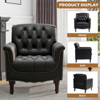 UIXE Faux Leather Accent Chairs Set of 2, Comfy Club Chair Upholstered Armchair for Living Room, Button Tufted Arm Chair Retro Single Sofa Side Reding Seat for Bedroom - Black