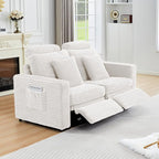 ORRD Power Reclining Sectional Sofa, Electric Loveseat Recliner with 2 Electric Footrest and Adjustable Headrest, Modern Plush Corduroy Fluffy Reclining Sectional with Deep Seat for Living Room-White