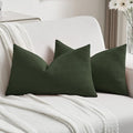 FUTEI Christmas Dark Green Chenille Decorative Throw Pillow Covers 12x20 Inch Set of 2,Soft Cozy Striped Geometric Patterns Lumbar Pillow Cases,Modern Home Decor for Couch Bed Living Room
