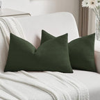 FUTEI Christmas Dark Green Chenille Decorative Throw Pillow Covers 12x20 Inch Set of 2,Soft Cozy Striped Geometric Patterns Lumbar Pillow Cases,Modern Home Decor for Couch Bed Living Room