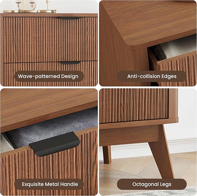 Fluted Dresser for Bedroom,49.6'' Modern Wooden Walnut Dresser with 6 Drawers, Bedroom Dressers, Natural Wood Chest of Drawers for Living Room, Hallway (Walnut)