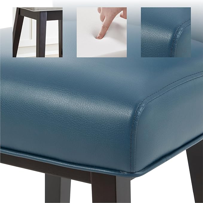 CHITA 26 Inch Counter Height Swivel Bar Stool, FSC Certified Modern Upholstered Faux Leather Swivel Barstool Chair with Back, Blue