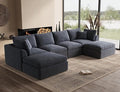 Oversized Cloud Sectional Couches for Living Room, Boneless U Shaped Couch with Ottoman, 4 Seater Modular Sectional Sofa, Dark Grey