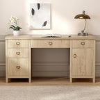 Modern Executive Desk with File Drawers Cabinet,59" Computer Desk with Charging Station, Keyboard Tray, Large Home Office Desk, Farmhouse Wood Desk for Study, Writing, Light Oak