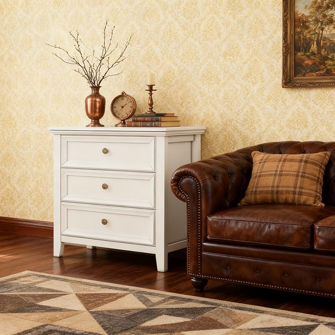 Farmhouse White 3-Drawer Dresser for Bedroom - 31.5" Wide 3 Chest of Drawers Storage Organizer Cabinet as Nightstand or Bedside Dresser