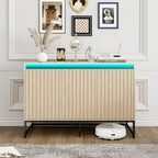 Fluted Sideboard Buffet Cabinet with Storage, 47" Wood Storage Cabinet with Doors and Adjustable Shelves LED Light, Modern Credenza for Kitchen, Dining Room, Living Room, Entryway, Oak