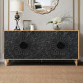 63" Sideboard Buffet Credenzas for Living Room, Black+Natural Entryway Table with Storage Accent Cabinet, Carved Flowers Doors & Wire Holes