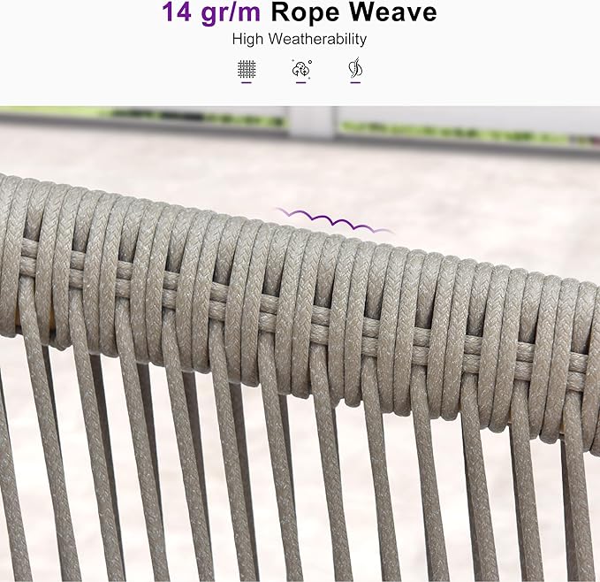 PURPLE LEAF Outdoor Dining Set for 8 All-Weather 9 Piece Patio Aluminium Dining Large Square Table and Rope Weave Chairs Included Cushions for Backyard Deck Indoor Patio Furniture Set Champagne