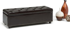 SIMPLIHOME Hamilton 48 inch Wide Transitional Rectangle Storage Ottoman in Coffee Brown Vegan Faux Leather, Assembled, For the Living Room, Entryway and Family Room