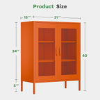 Orange Metal Cabinet,Bathroom Floor Storage Cabinets,40" H Small Orange Locker Cabinets with 2 Adjustable Shelves & 2 Doors