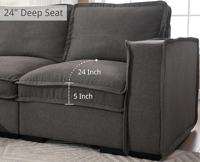 EALSON 67" Sectional Couch Modern Love Seat with Ottoman Modular Cloud Sofa with Deep Seat Comfy Linen Loveseat Sofa Convertible L Shaped Couches 2 Seater Couch for Living Room/Bedroom, Grey