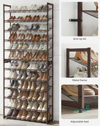 SONGMICS Shoe Rack, 12-Tier Shoe Organizer, Metal Rack for Garage, Set of 2, 6-Tier Stackable Shelf, with Adjustable Flat or Angled Shelves, Holds 48-60 Pairs, Bronze ULMR12A