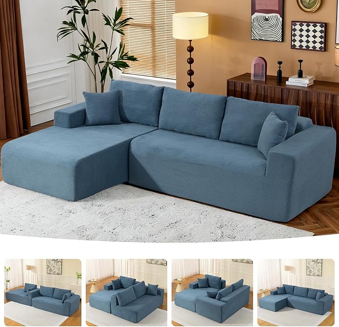 2025 New 108" Cloud Couch Sectional, Modular Sectional Sofa with L-Shaped Chaise, Deep Seat Sectional Modular Couch for Living Room, No Assembly Required (Blue, Left Facing Chaise)