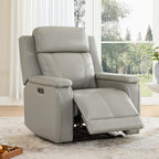 Watson & Whitely Genuine Leather Electric Recliner Chairs for Adults, Lay Flat Recliner with Power Headrest & Chargers for Living Room, Light Grey