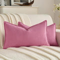 FUTEI Hot Pink Chenille Throw Pillow Covers 12x20 Inch Set of 2,Edges Double-Stitched Lumbar Pillow Cases,Modern Home Decor for Couch Living Room