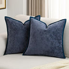 FUTEI Navy Blue Chenille Throw Pillow Covers 26x26 Inch Set of 2,Soft Cozy Bound Edge Design Euro Pillow Sham,Home Decor for Couch Bed Living Room