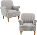 Linen Accent Chairs Set of 2 Mid-Century Modern Living Room Armchair with Nailhead Trim & Wood Legs Comfy Upholstered Single Sofa Chair for Lounge/Bedroom/Reception, Black Stripe