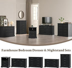 Farmhouse 6 Drawers Dresser for Bedroom, 43" Tall Wood Chest of Drawers with Deep Drawers & Bar Handles, Modern Dresser TV Stand, Rustic Wooden Closet Storage Organizer for Living Room, Hallway, Black