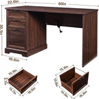 60" Farmhouse Executive Desk with Charging Station,Home Office Desk with 2 Drawers &1 File Cabinet,Fluted Computer Desk for Office and Home (Walnut)