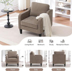 Accent Chair for Living Room, Mid Century Modern Reading Chair for Bedroom, Upholstered Armchair with Side Pockets, Comfy Single Sofa Side Chair for Office, Apartment, Small Room, Brown
