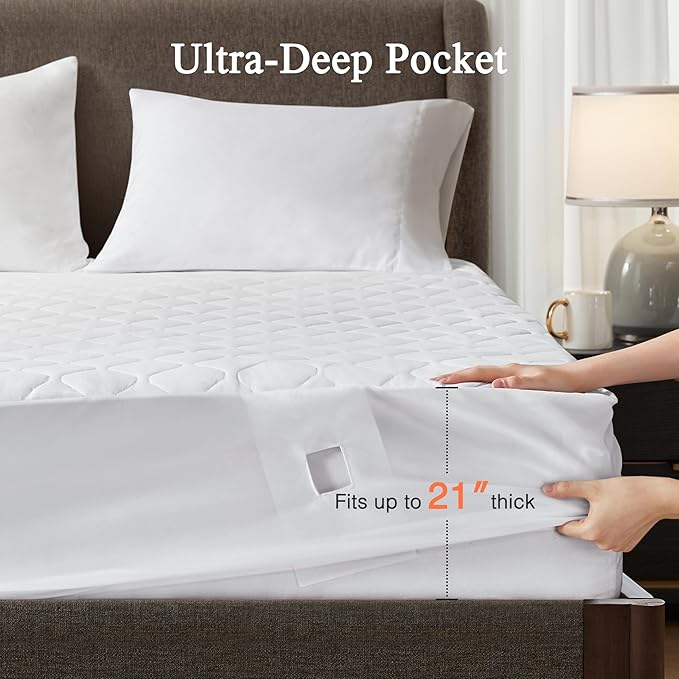 Beautyrest Cotton Heated Mattress Pad - Bed Warmer with 20 Heat Settings Controller, Auto Shut Off Timer, All Around Elastic Deep Pocket, UL Certified, Machine Washable, White King