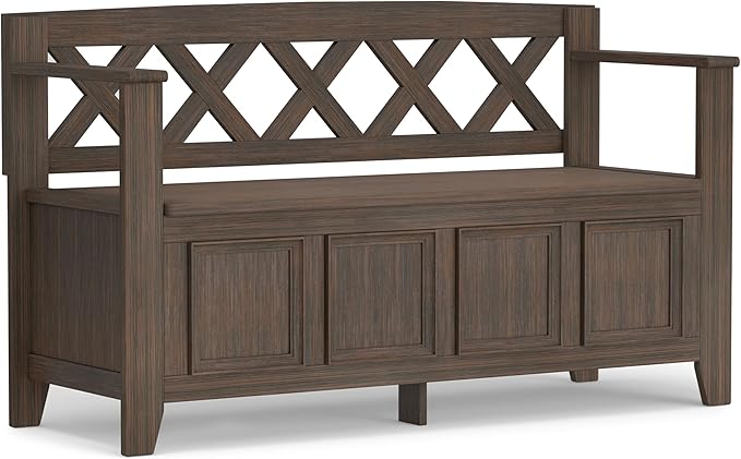 SIMPLIHOME Amherst Entryway Storage Bench - 48 inch Wide Solid Wood Hallway Seat in Farmhouse Brown, Transitional Bench for Entryway or Living Room with Lift-Up Lid and Spacious Storage