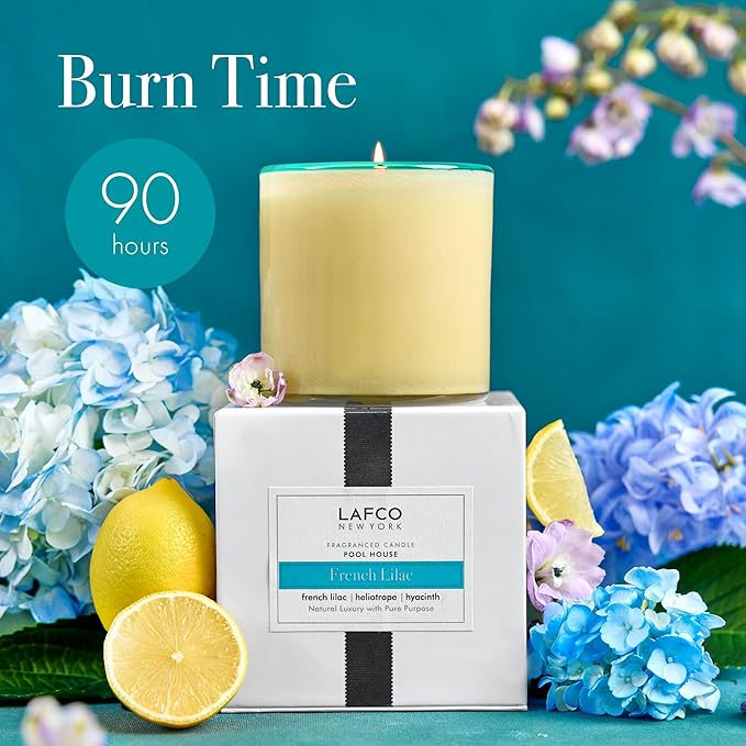 LAFCO New York Signature Candle, French Lilac - 15.5 oz - 90-Hour Burn Time - Reusable, Hand Blown Glass Vessel - Made in The USA