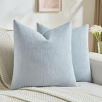 FUTEI Light Blue Decorative Throw Pillow Covers 22x22 Inch Set of 2,Soft Cozy Wheat Ear Striped Patterns Cushion Cases,Modern Home Decor for Couch Bed Living Room