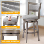 PrimeZone Swivel Bar Stools Set of 4, 26 Inch Counter Height Barstools, High Back Bar Stool with Solid Wood Legs & Wrap-Around Footrest, Counter Stools for Kitchen Island, Pub, Grey