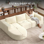 Modular Sectional Sofa with L-Shape Chaise,Cloud Sectional Modern Sleeper Couch with Deep Seat,Sponge Compression Sofas No Assembly Required (Beige-Corduroy Fabric)