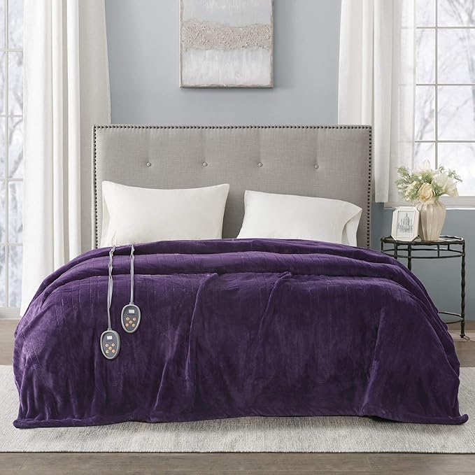 Beautyrest Heated Electric Blanket for Cold Weather, Fast Heating Heated Blanket, Auto Shut Off, Virtually Zero EMF, Multi Heat Setting, UL Certified, Purple Queen (90 inx84 in)