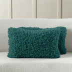 FUTEI Teal Decorative Throw Pillow Covers 12x20 Inch Set of 2,Soft Fluffy Faux Wool Fur Boucle Textured Lumbar Pillow Case,Modern Home Decor for Couch Bed Living Room Office