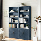 70in Tall Bookshelf 6 Tier Bookcase with Barn Doors and Adjustable Shelf, Blue Farmhouse Book Shelves with Storage Cabinet, Wood Floor Standing Display Bookshelve for Bedroom,Living Room,Kitchen