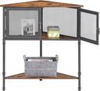 VECELO 3 Tier Corner Shelf,Corner Table with Mesh Door and Open-Shelf,Corner Cabinet Stand,Metal Frame Organizer Display Storage Shelves for Bedroom,Living Room,Kitchen,Bathroom