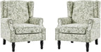 UIXE High Back Floral Accent Chairs Set of 2, Fabric Upholstered Armchair Wingback Arm Chair for Living Room, Nailhead Trim Single Sofa Bedroom Side Reading Seat with Solid Wood Legs - Rococo Green