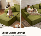 104" Cloud Sectional Couch with Chaise, Boneless L-Shaped Cloud Couch with Deep Seat, Modern Minimalist Sofa, Assembly Free Comfy Sofa for Office Living Room Study Room Apartment(Green, Left Chaise)