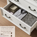 Yaamizz Farmhouse Dresser for Bedroom, 47" Tall 6 Drawer Dresser Storage with Wood Pilasters and Metal Handles, Vintage Design, Drawer Organizer for Bedroom, Hallway, White