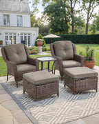 3 Piece Patio Brown Wicker Chairs with Side Table - Outdoor High Back Heavy Duty All-Weather Lawn Dining Rattan Chair Conversation Bistro Set for Deck Porch Balcony Backyard Garden - Grey