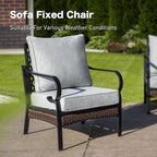 5 Piece Metal Outdoor Patio Furniture Set, Patio Conversation Sets 1 3-Seater Sofa, 2-Seater Sofa, 2 Fixed Sofa with 5.75" Cushion & Coffee Table Black Backyard Furniture, Light Gray