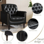 Pia Ricco Faux Leather Armchair Set of 2, Modern Accent Chairs with Nailhead Trim and Solid Wood Legs, Upholstered Comfort for Living Room, Office, Bedroom - Black