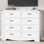 Dresser for Bedroom with 8 Drawers, 54" Wide Wood Chest of Drawers with Deep Drawers & Mental Handle, Modern Dresser TV Stand, Wooden Closet Storage Organizer for Living Room, Hallway, Entryway, White
