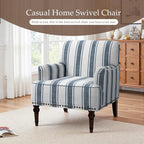 Pia Ricco Stripe Accent Chairs 2 Pack - Modern Nailhead Trim Armchairs with Wood Legs, Comfy Living Room Bedroom Home Office Seating-Blue