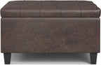 SIMPLIHOME Harrison 30 inch Wide Transitional Square Small Coffee Table Storage Ottoman in Distressed Brown Vegan Faux Leather, Assembled, for The Living Room and Bedroom