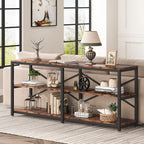 Tribesigns 70.9 Inch Extra Long Console Table, Modern Sofa Table Behind Couch Table with Storage Shelves, 3-Tier Industrial Hallway Entryway Table for Living Room, 3 Shelf Bookshelf(Brown)