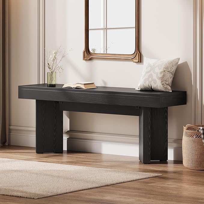 Tribesigns 47" Wooden Entryway Bench, Farmhouse Indoor End of Bed Bench, Long Table Benches Seat for Bedroom, Hallway, Foyer, End of Bed (Black)