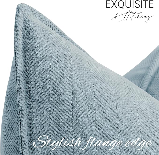 ZWJD Throw Blue Pillow Covers 18x18 Set of 2 Chenille Pillow Covers with Elegant Design Soft and Luxurious Decorative Throw Pillows for Couch, Bed, and Home Decor, Light Blue