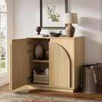win2win Fluted Sideboard Buffet Cabinet with Storage, 31.5" Modern Boho Accent Cabinet with Double-Layered Arch Doors, Small Wood Console Credenza for Living Room, Dining Room, Entryway, Hallway, Oak
