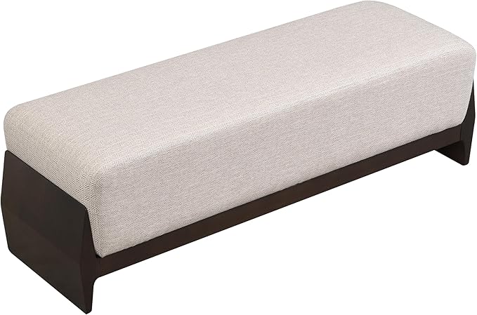 Christopher Knight Home Kingen 55'' Linen Fabric Upholstered End of Bed Ottoman, Wooden Living Room Ottoman Bench with Thick Soft Cushions, Long Entryway Bench, Long Seating for Bedroom, Brown + White