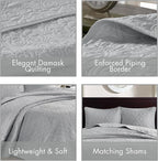 Madison Park Quebec King Size Quilt Bedding Set - Grey , Damask – 3 Piece Bedding Quilt Coverlets – Ultra Soft Microfiber Bed Quilts Quilted Coverlet